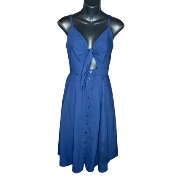 Ecowish Women Dresses Summer Tie Front V-Neck Spaghetti Strap Button Down A-Line - Picture 6 of 8